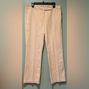 Oscar by Oscar De La Renta Flat Front Cotton Straight Leg Cream w Pink Hue Sz 14